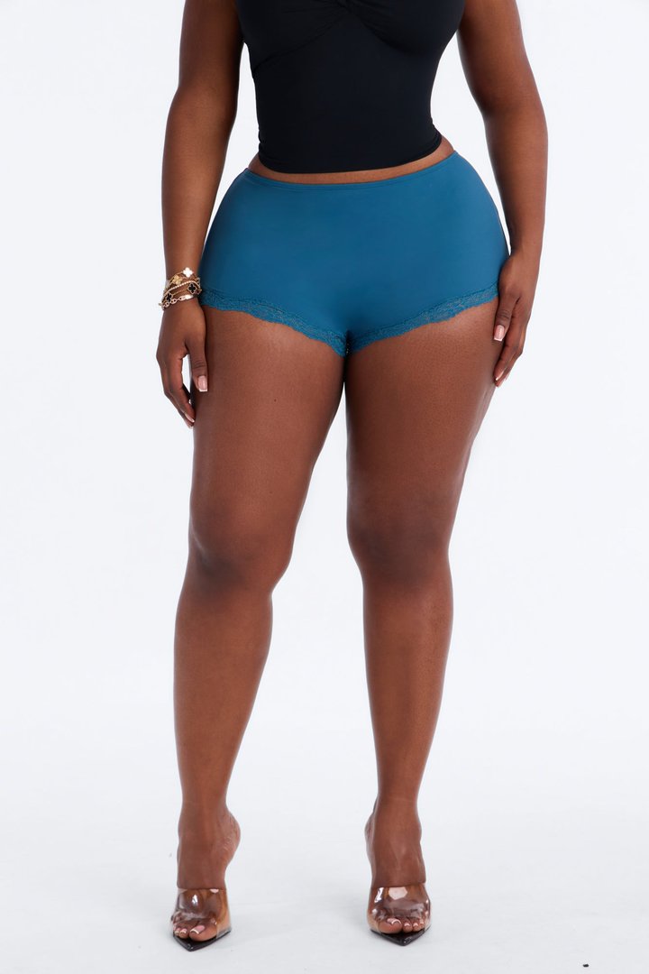 Second Skin Double Lined Lace Trim Micro Shorts - Teal