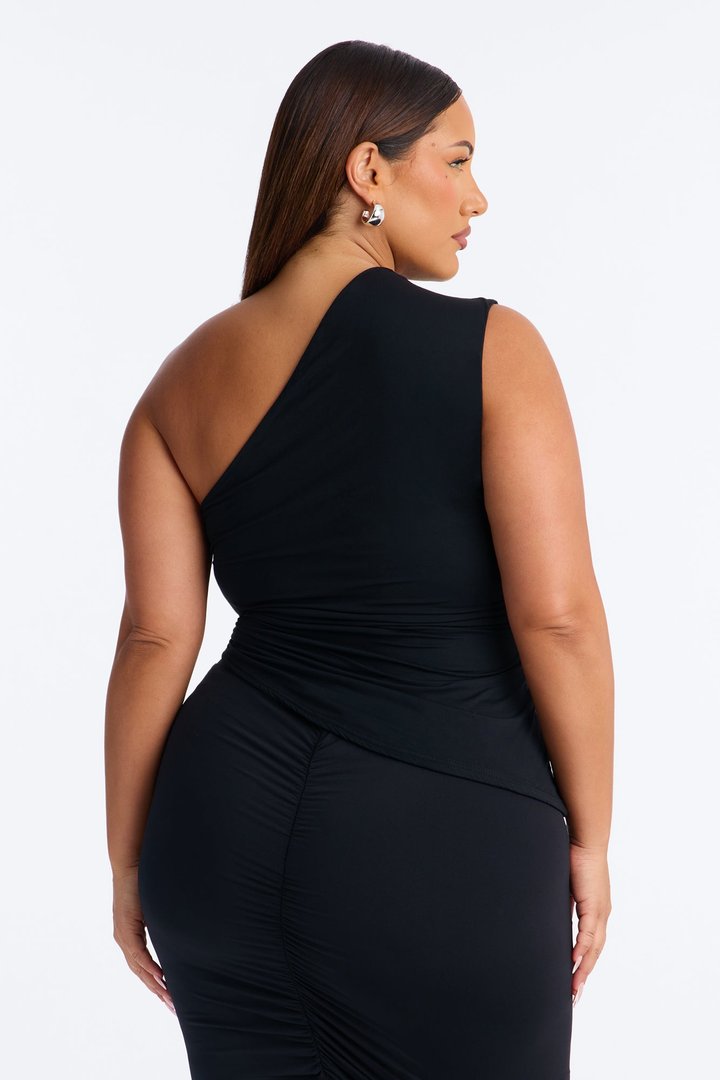 Second Skin Double Lined One Shoulder Ruched Top - Black