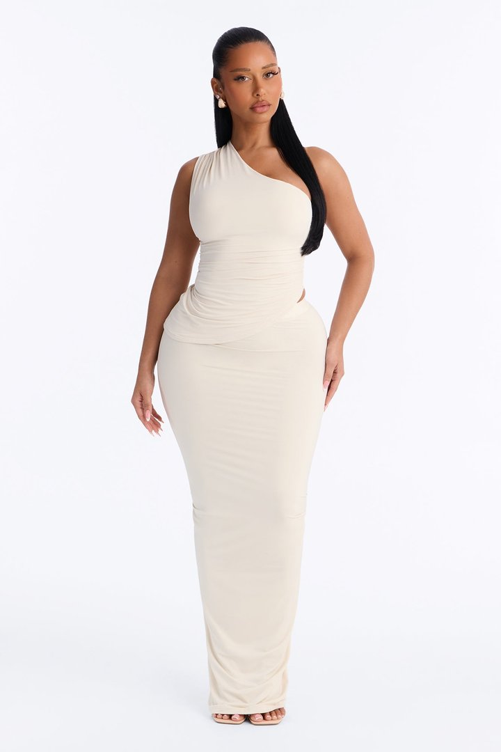 Second Skin Double Lined One Shoulder Ruched Top - Bone
