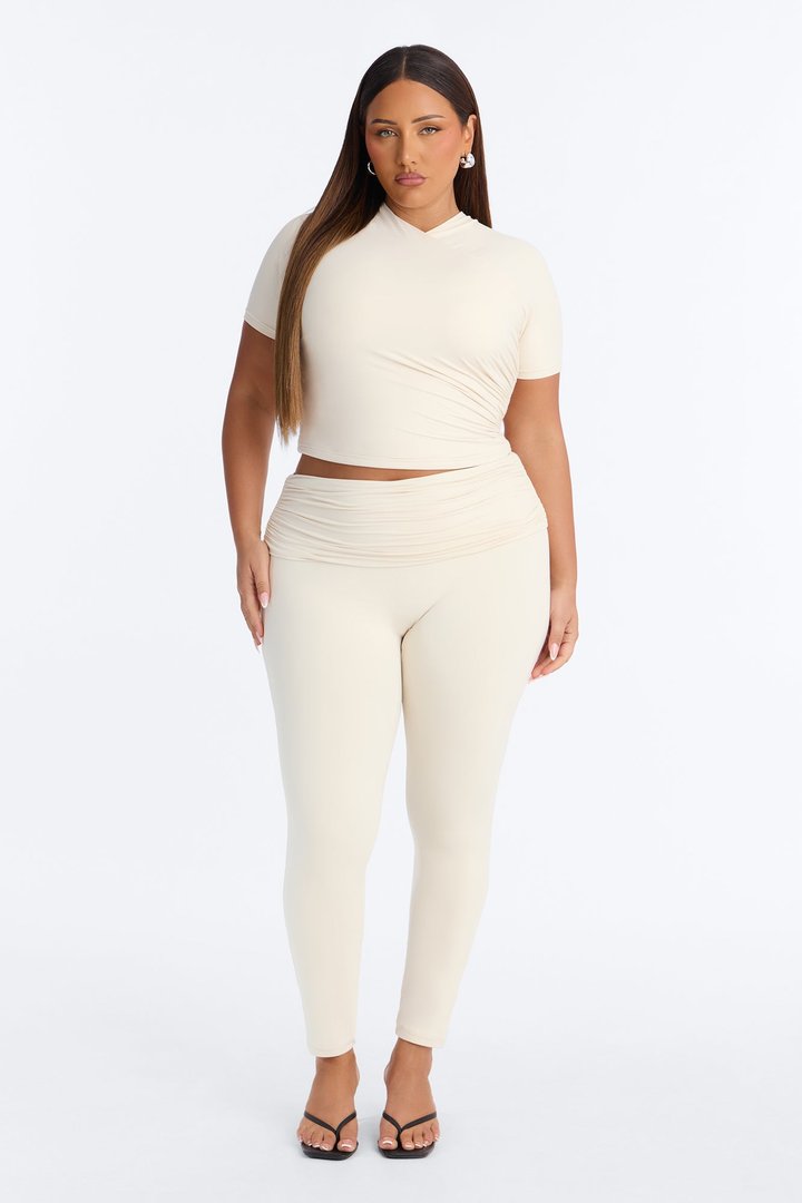 Second Skin Double Lined Cross Over Short Sleeve Top - Bone
