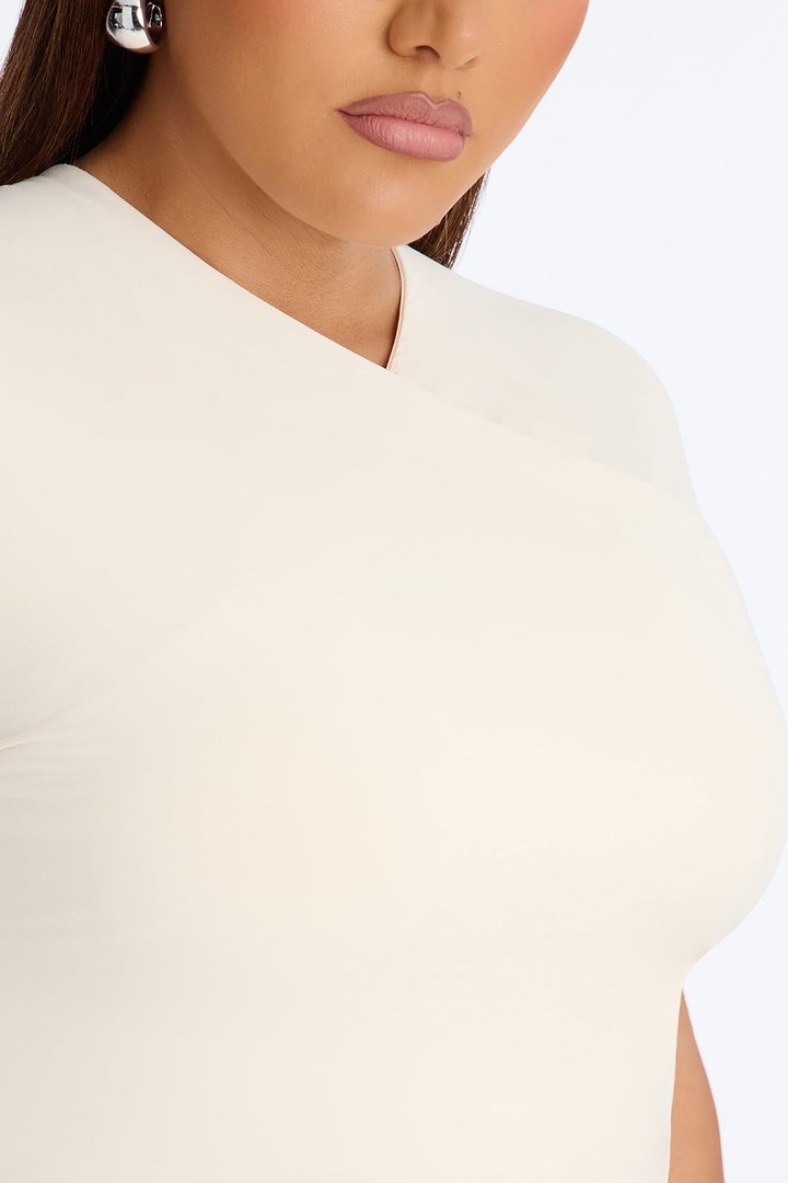 Second Skin Double Lined Cross Over Short Sleeve Top - Bone