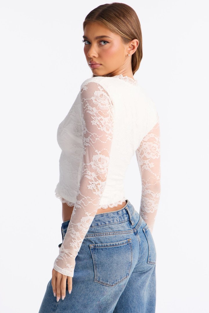 Secret Obsession Lace Long Sleeve Top - White