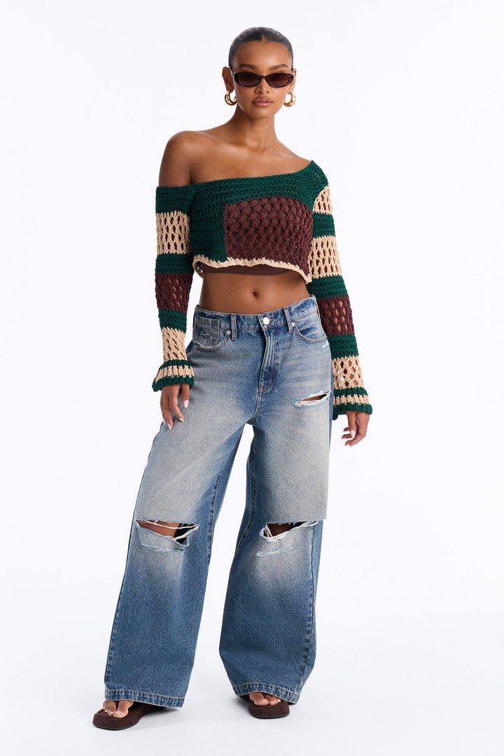 Camila Cropped Crochet Bolero - Green/combo