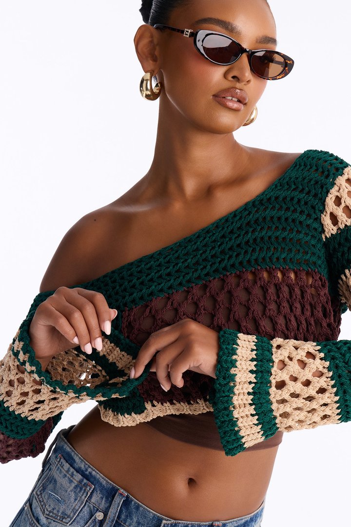 Camila Cropped Crochet Bolero - Green/combo