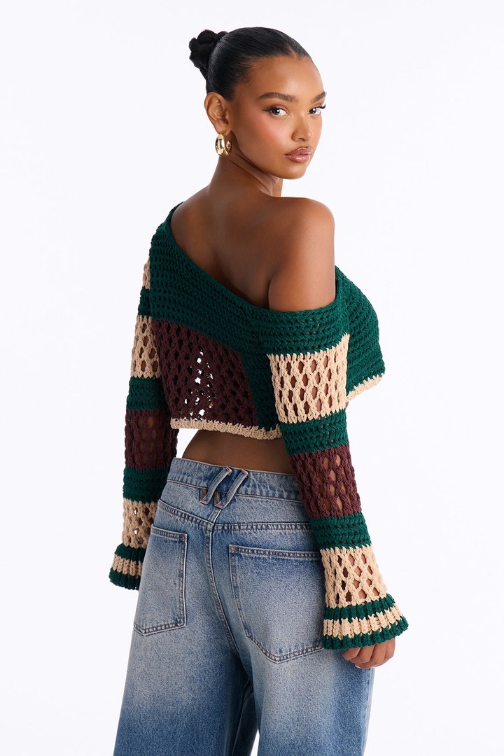 Camila Cropped Crochet Bolero - Green/combo