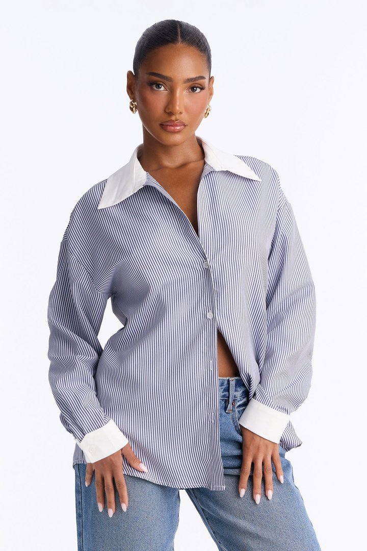 Jackie Striped Poplin Shirt - Lavender/combo