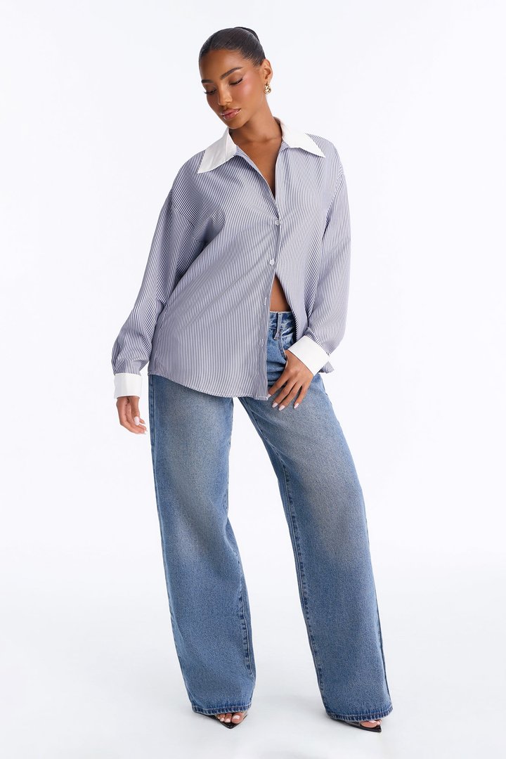 Jackie Striped Poplin Shirt - Lavender/combo