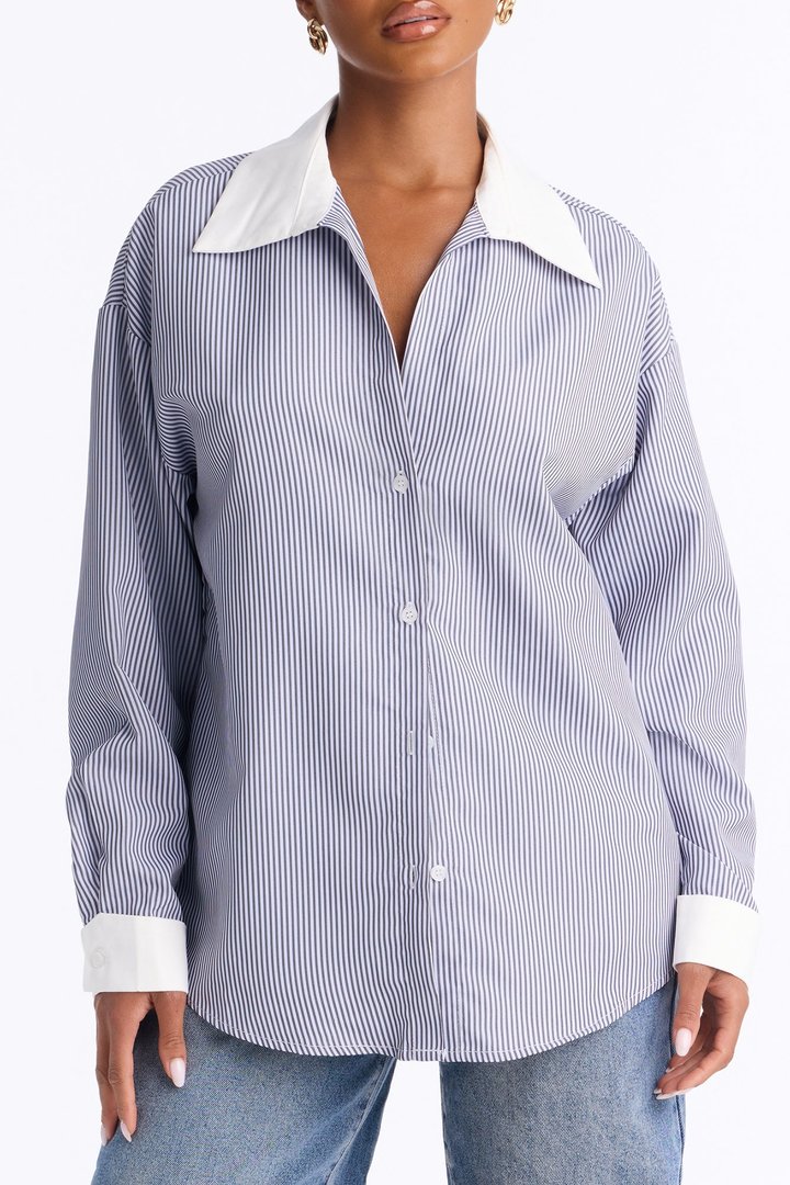 Jackie Striped Poplin Shirt - Lavender/combo