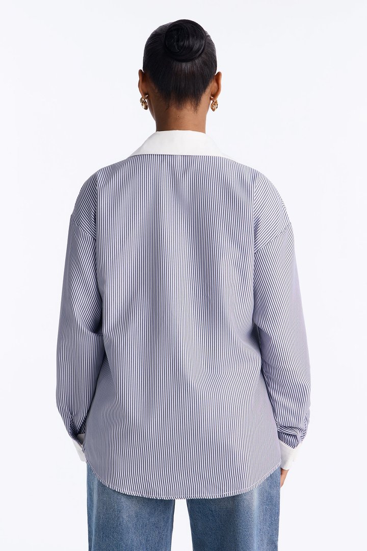 Jackie Striped Poplin Shirt - Lavender/combo