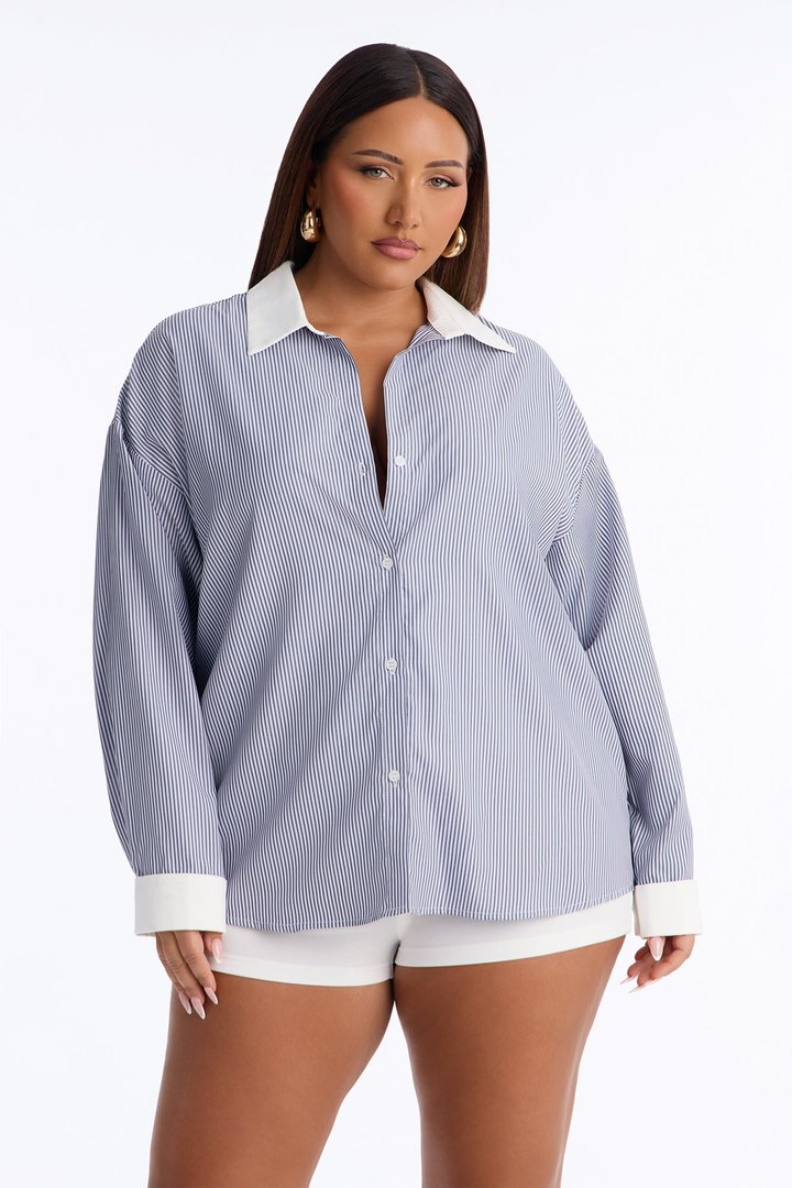 Jackie Striped Poplin Shirt - Lavender/combo