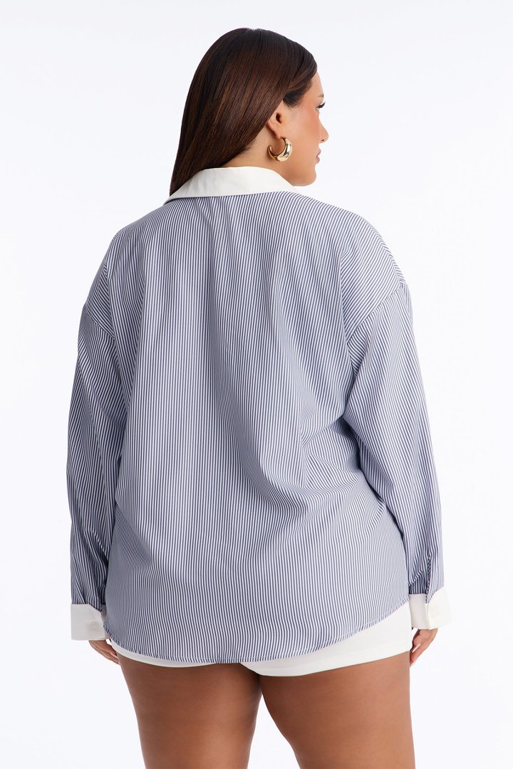 Jackie Striped Poplin Shirt - Lavender/combo