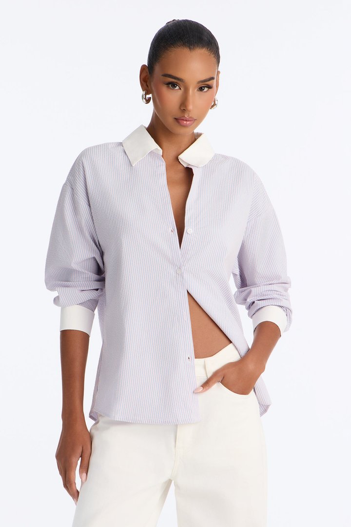 Jackie Striped Poplin Shirt - Pink/combo