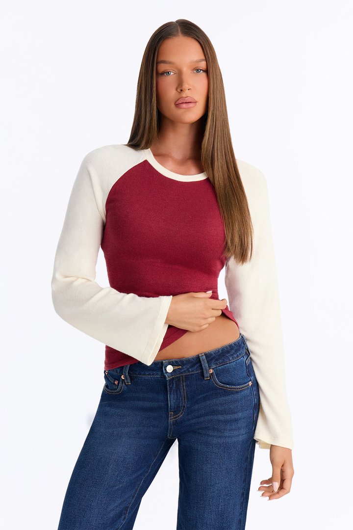 Still Got It Lace Up Raglan Baseball Sweater - Burgundy/combo