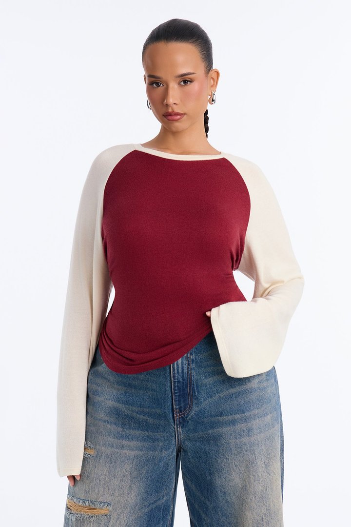 Still Got It Lace Up Raglan Baseball Sweater - Burgundy/combo