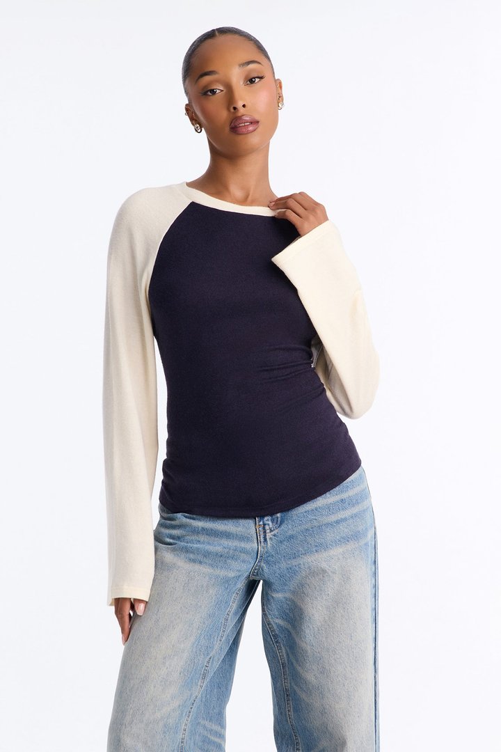 Still Got It Lace Up Raglan Baseball Sweater - Navy/combo