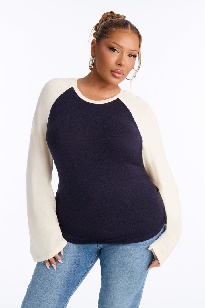Still Got It Lace Up Raglan Baseball Sweater - Navy/combo