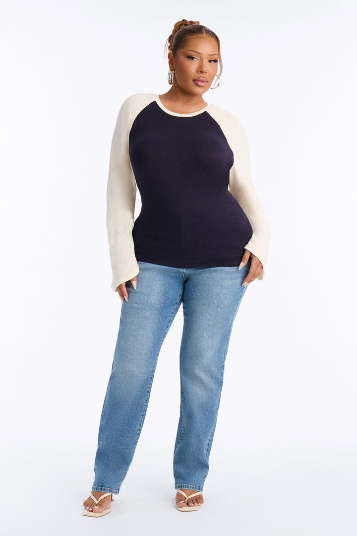 Still Got It Lace Up Raglan Baseball Sweater - Navy/combo