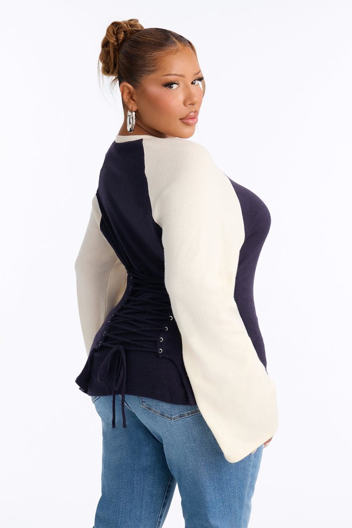 Still Got It Lace Up Raglan Baseball Sweater - Navy/combo