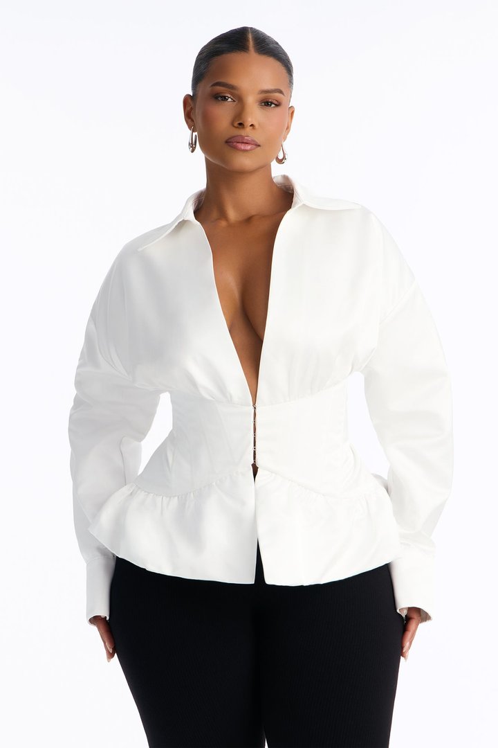 Elegant Desire Satin Corset Blouse - White