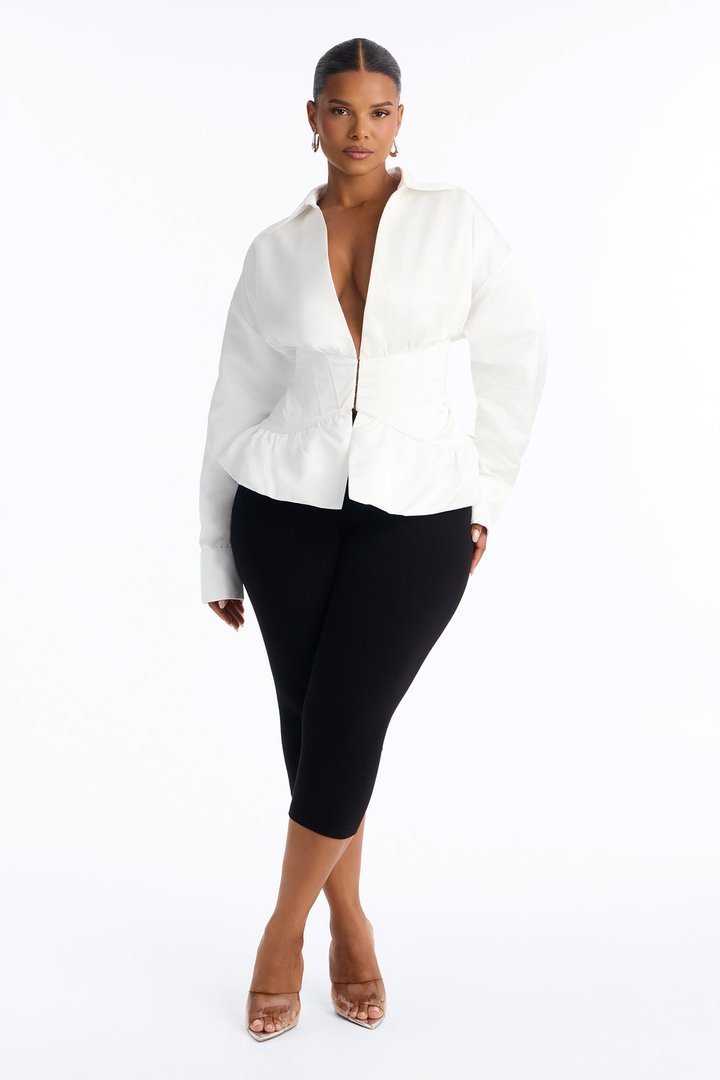 Elegant Desire Satin Corset Blouse - White
