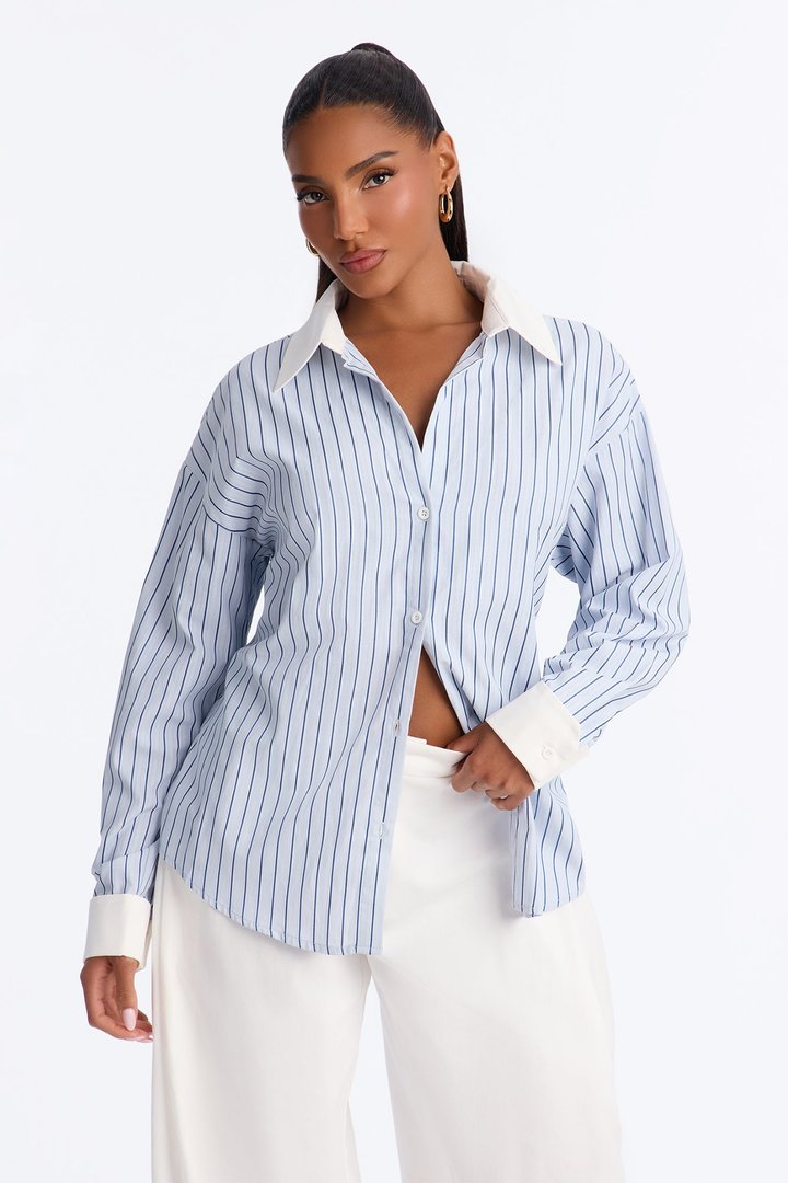 Cass Striped Button Up Shirt - White/Blue