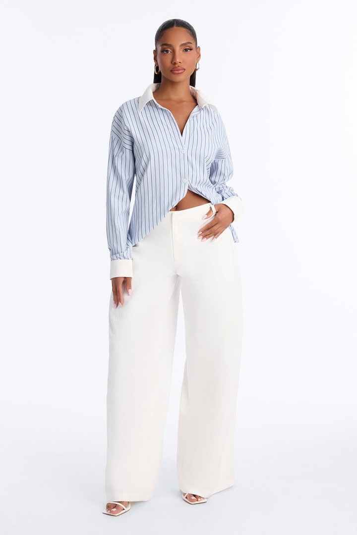 Cass Striped Button Up Shirt - White/Blue