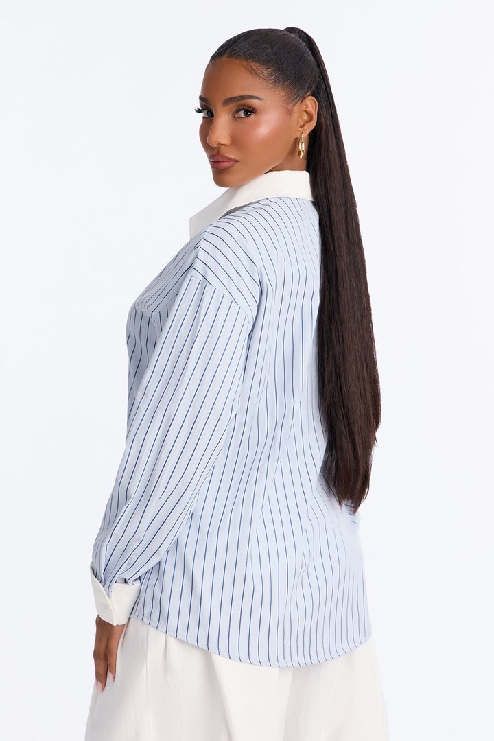 Cass Striped Button Up Shirt - White/Blue