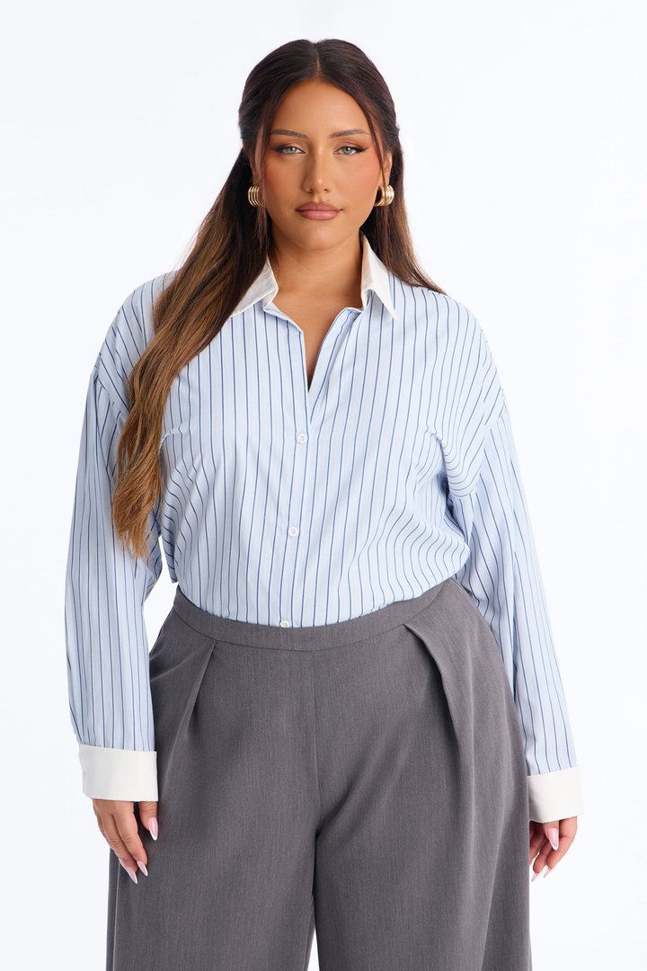 Cass Striped Button Up Shirt - White/Blue