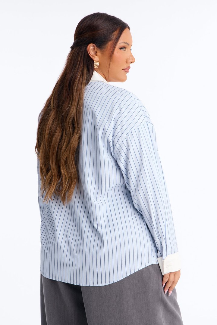 Cass Striped Button Up Shirt - White/Blue