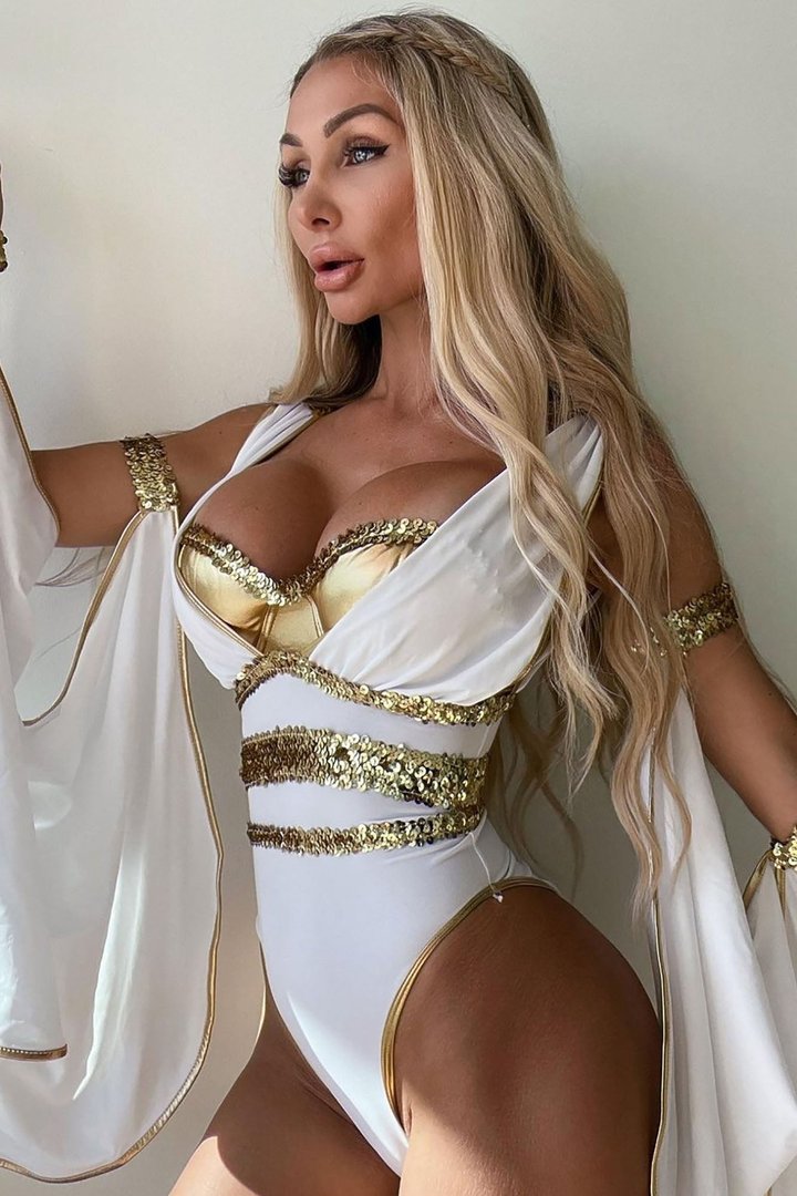 Glow Up Goddess 3 Piece Costume Set - White/Gold
