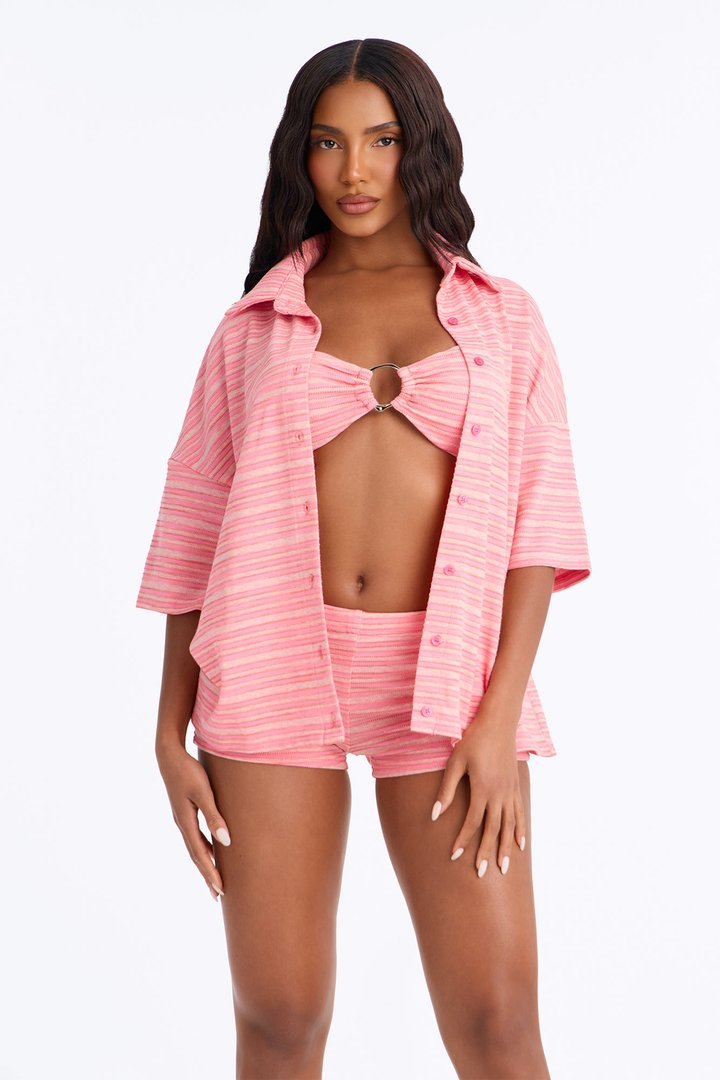 Coastal Chill Striped 3 Piece Short Set - Pink