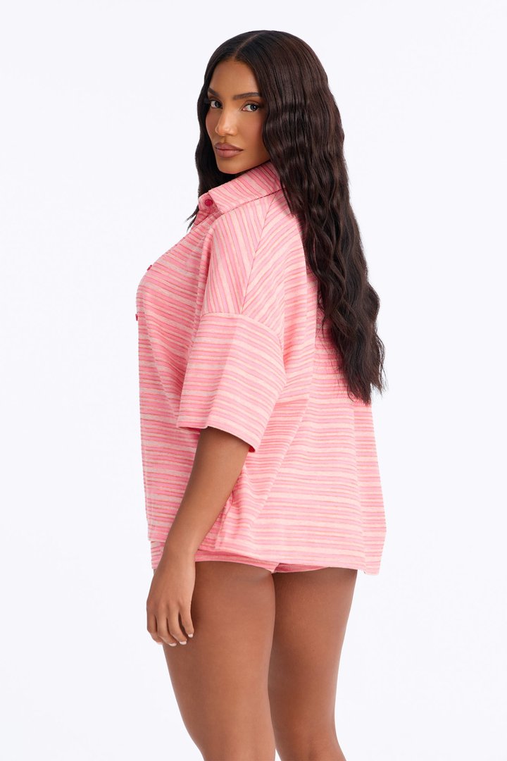 Coastal Chill Striped 3 Piece Short Set - Pink
