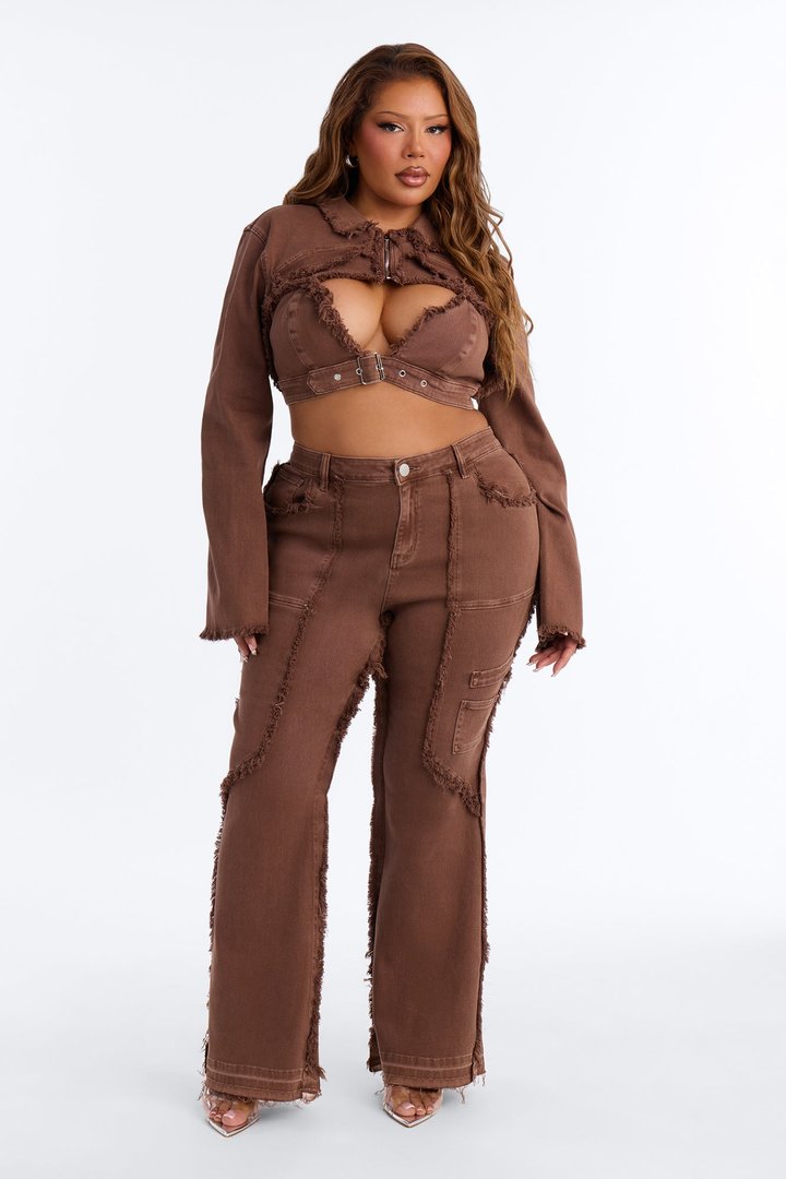 On Replay Frayed Denim Bolero Jacket - Brown