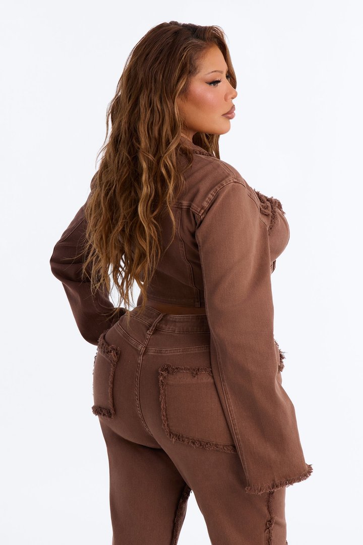 On Replay Frayed Denim Bolero Jacket - Brown