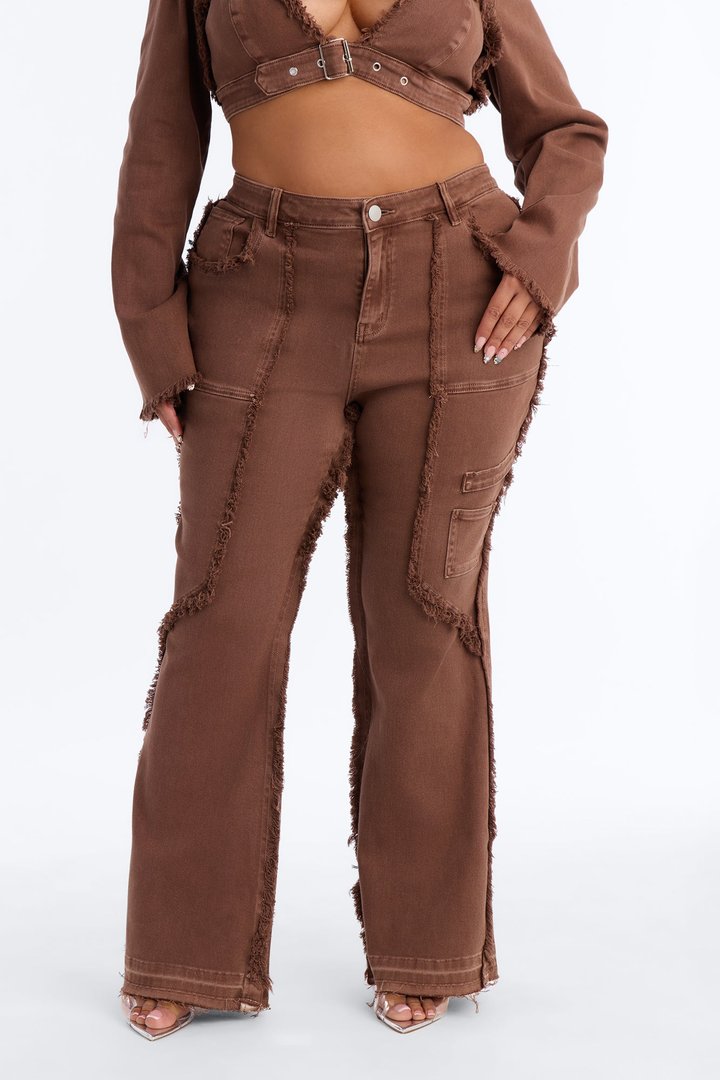 On Replay Frayed Straight Leg Jeans - Brown