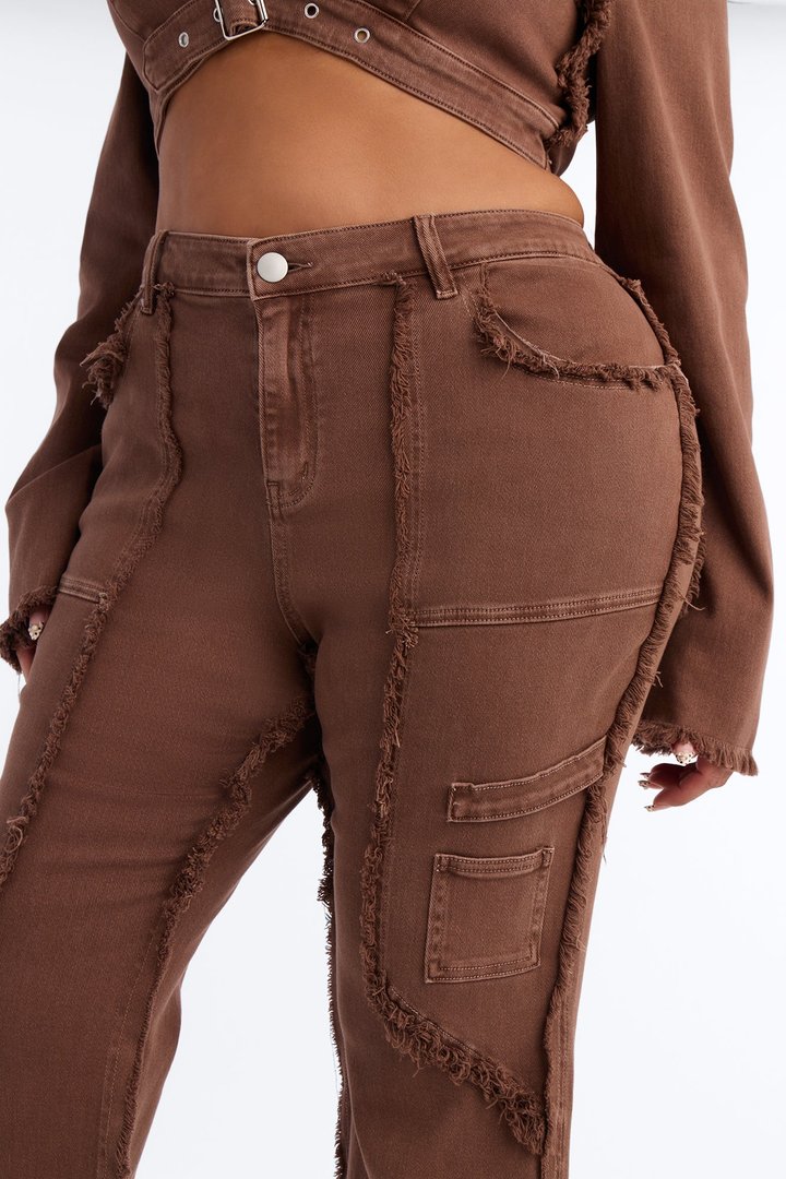 On Replay Frayed Straight Leg Jeans - Brown