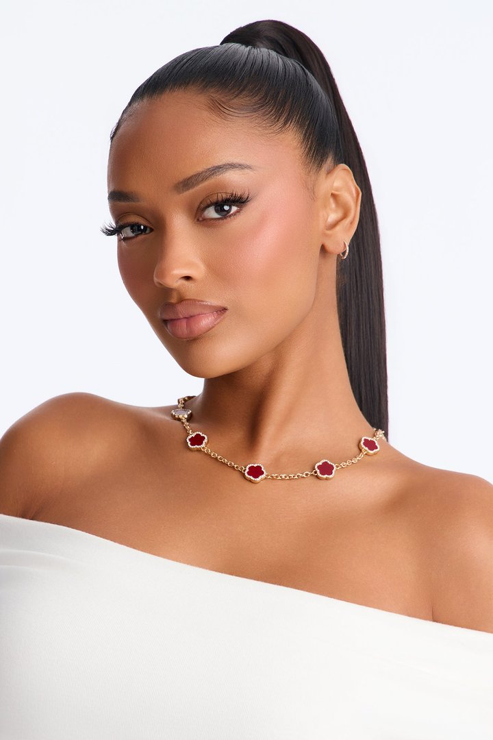 Clover Bae Chain Necklace - Burgundy/combo