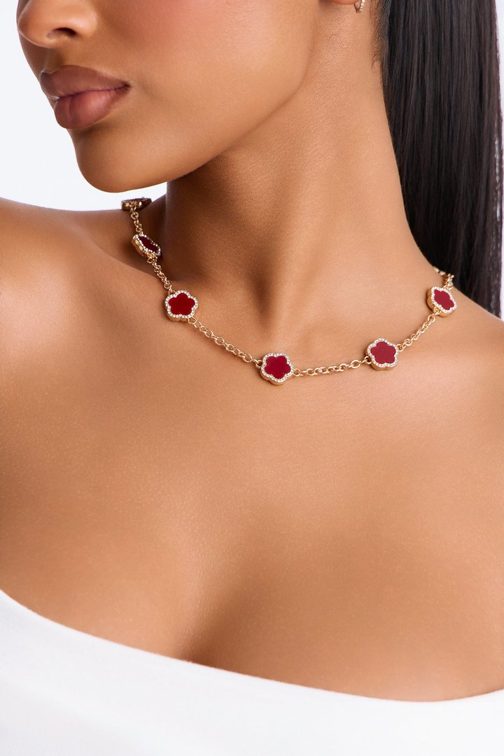 Clover Bae Chain Necklace - Burgundy/combo