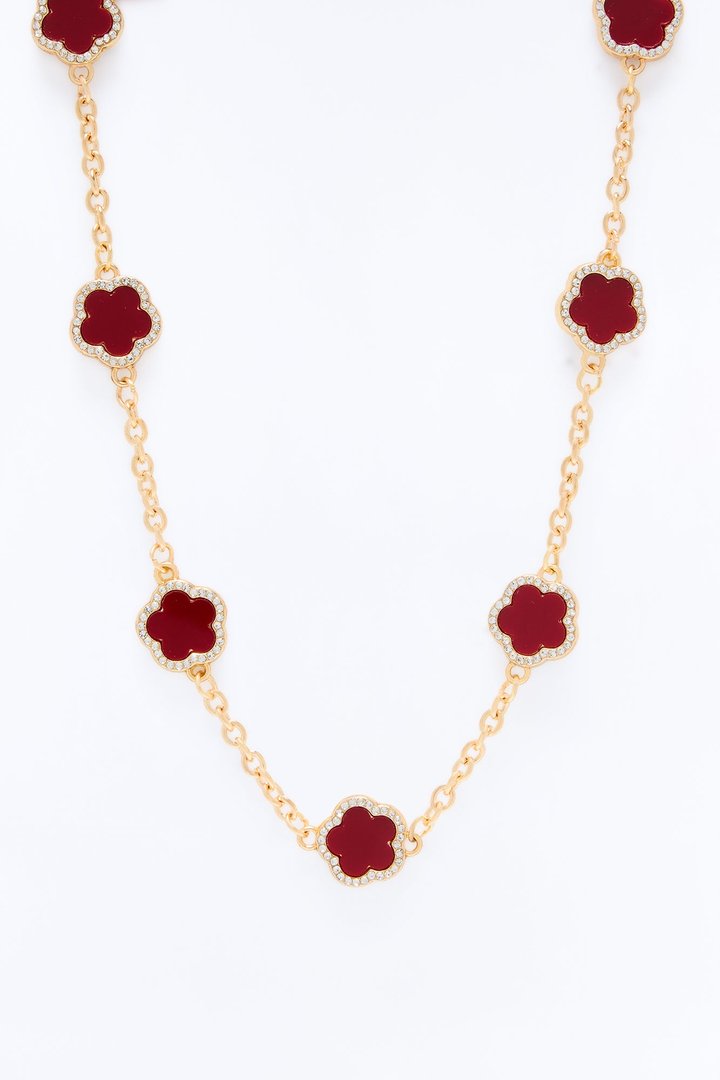 Clover Bae Chain Necklace - Burgundy/combo