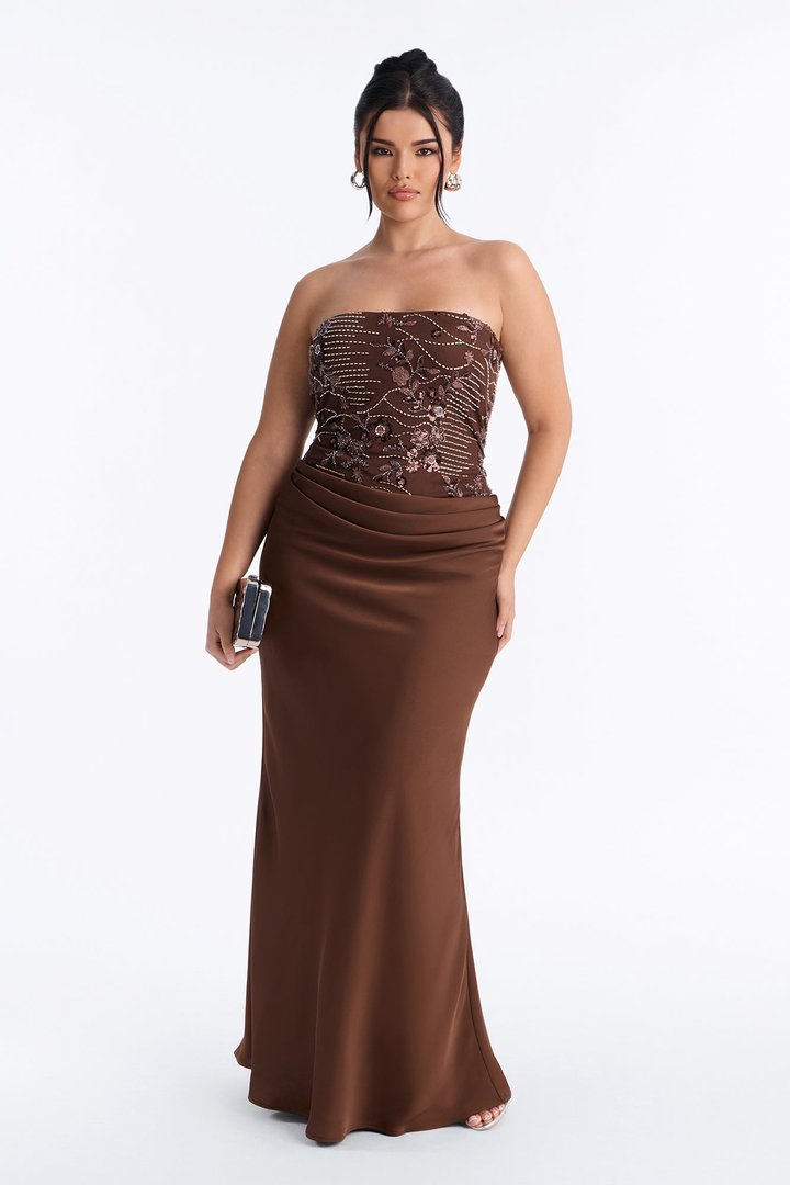 Obviously Glam Embellished Maxi Gown - Brown