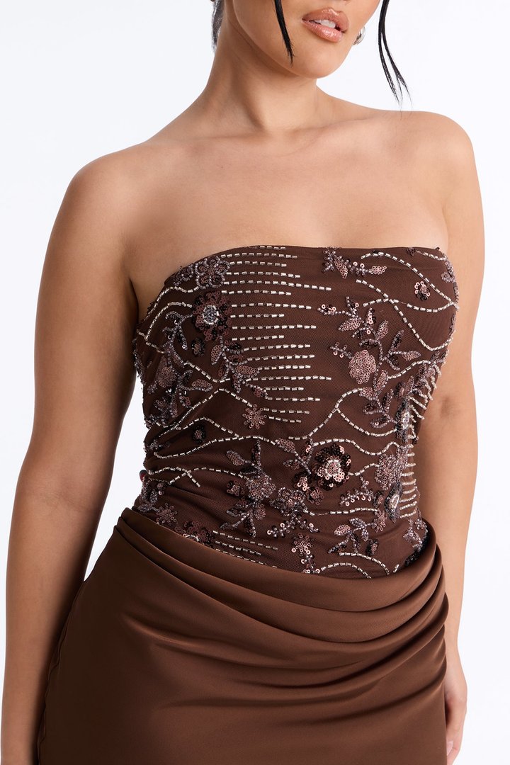 Obviously Glam Embellished Maxi Gown - Brown
