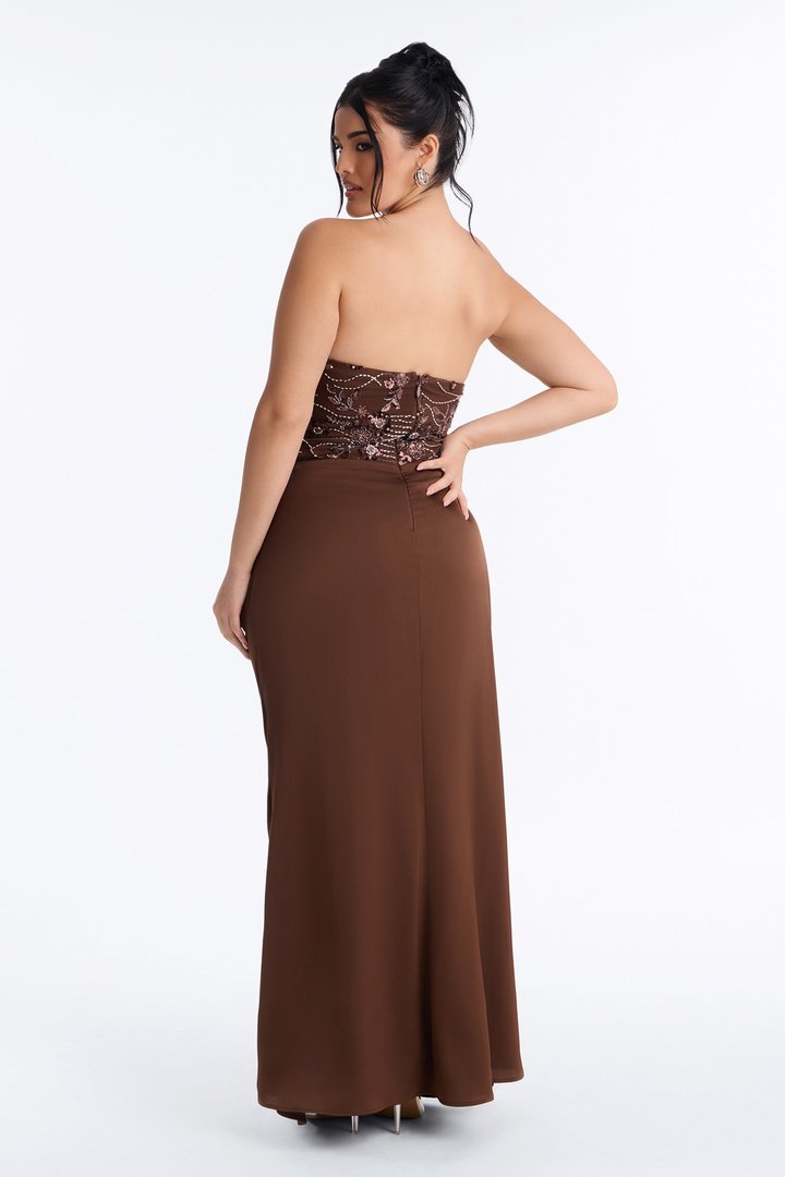 Obviously Glam Embellished Maxi Gown - Brown