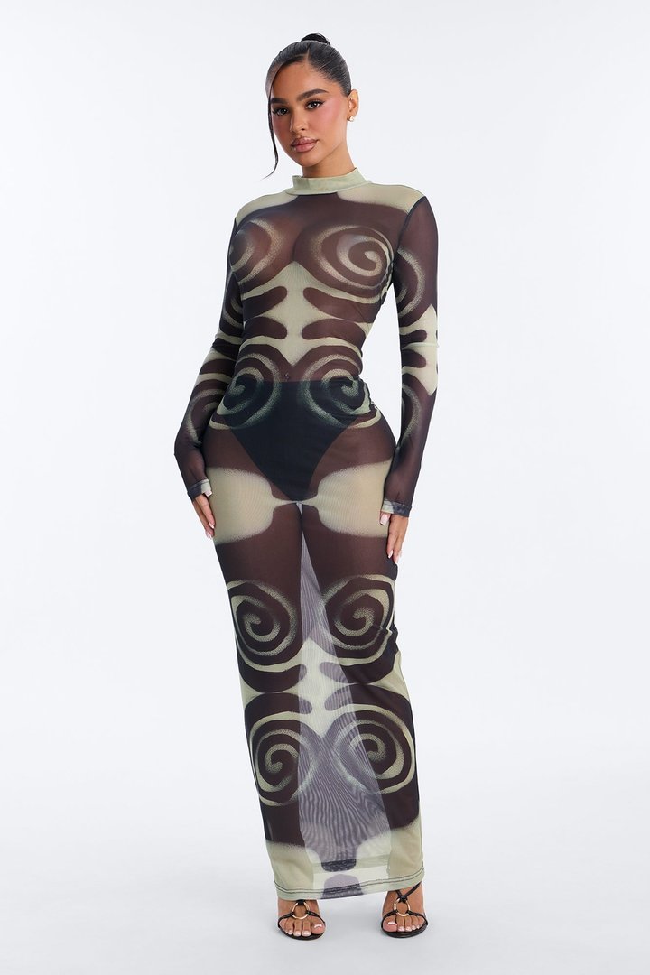 A Little Whimsy Mesh Maxi Dress - Black/combo