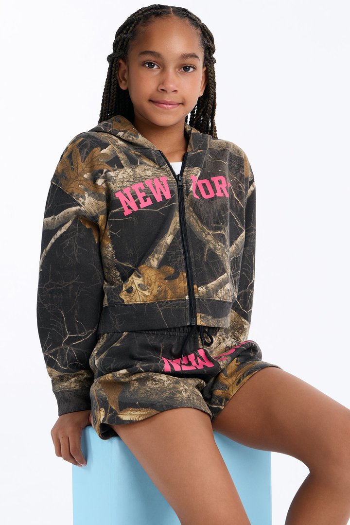 Mini Realtree New York Cropped Zip Up Sweatshirt - Black/combo
