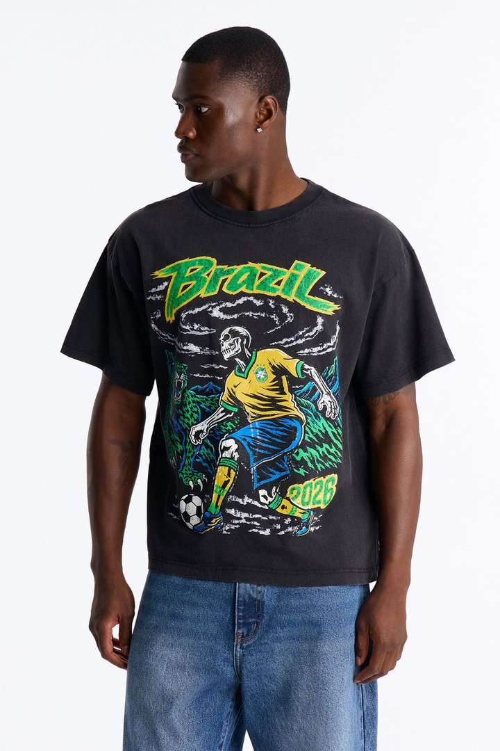 Player Of The Dead Brazil 2026 Vintage Oversized Heavyweight Short Sleeve Tee - Black