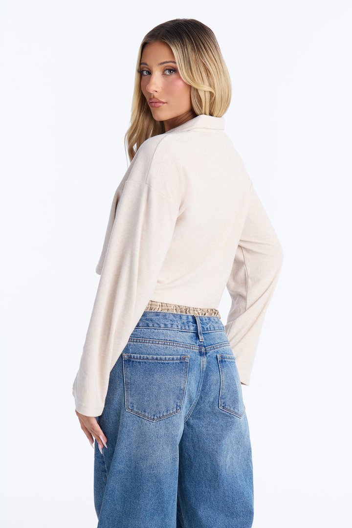 Evelyn Everyday Boxy Crop Polo Shirt - Off White