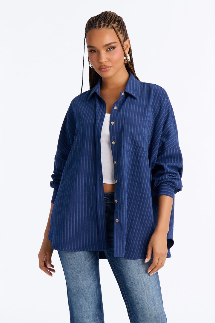 Make My Move Pinstripe Shirt - Navy