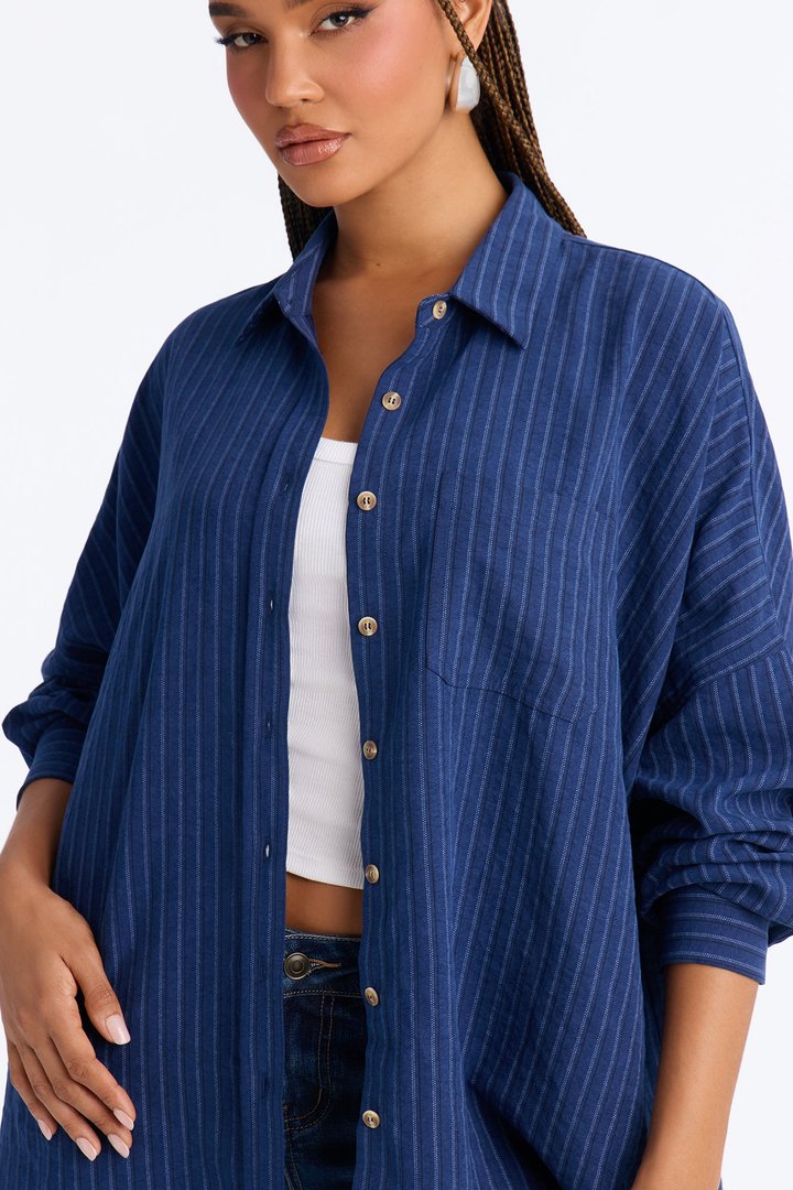 Make My Move Pinstripe Shirt - Navy