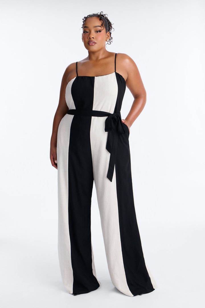 In My Linen Wide Leg Jumpsuit - Black/combo