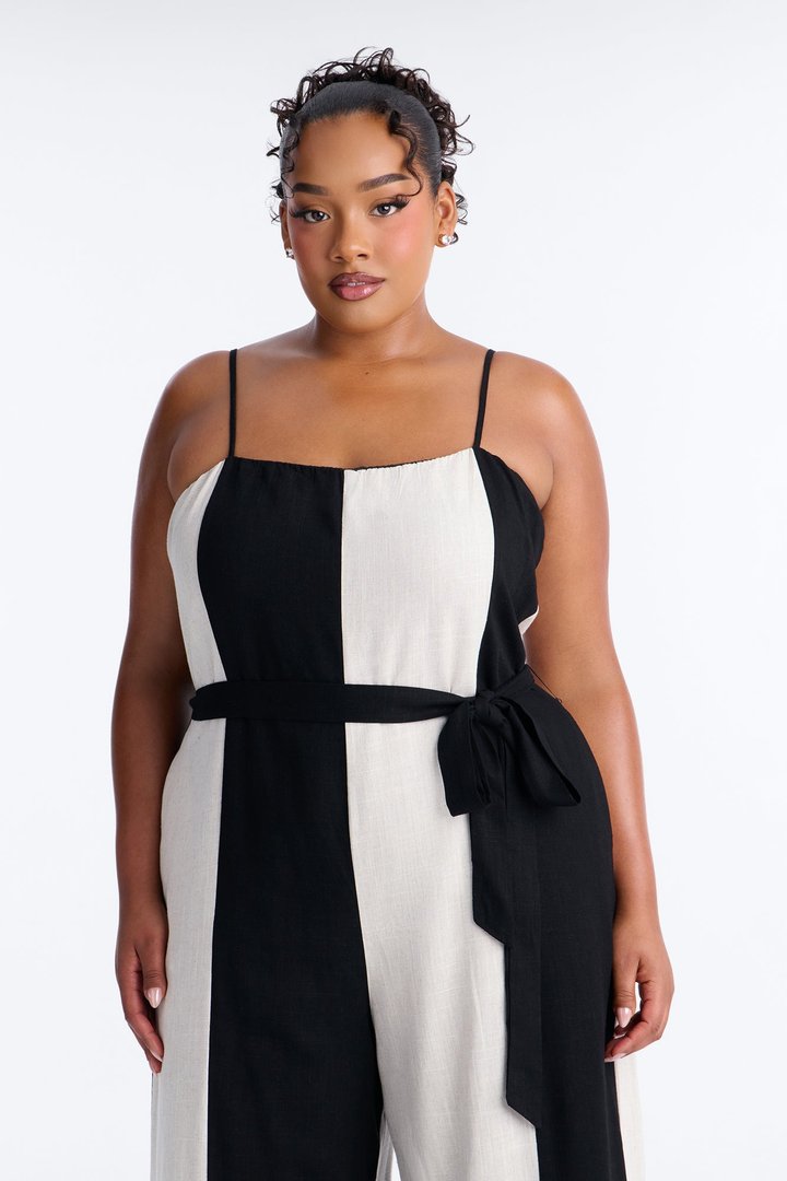 In My Linen Wide Leg Jumpsuit - Black/combo